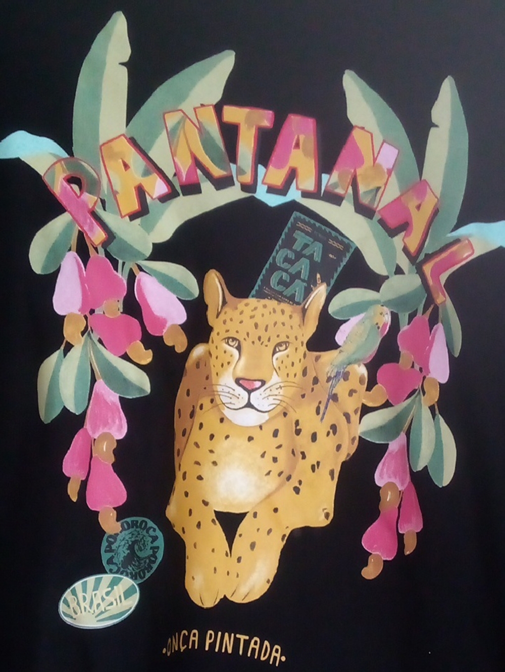 FARM RIO Black Tee with Yellow Leopard and Pink Floral Graphics - Picture 2 of 3